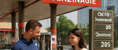 Desen detaliat al unui peisaj montan cu un lac liniștit în prim-plan și cer albastru senin, cu munți înzăpeziți în fundal și copaci verzi în jur.